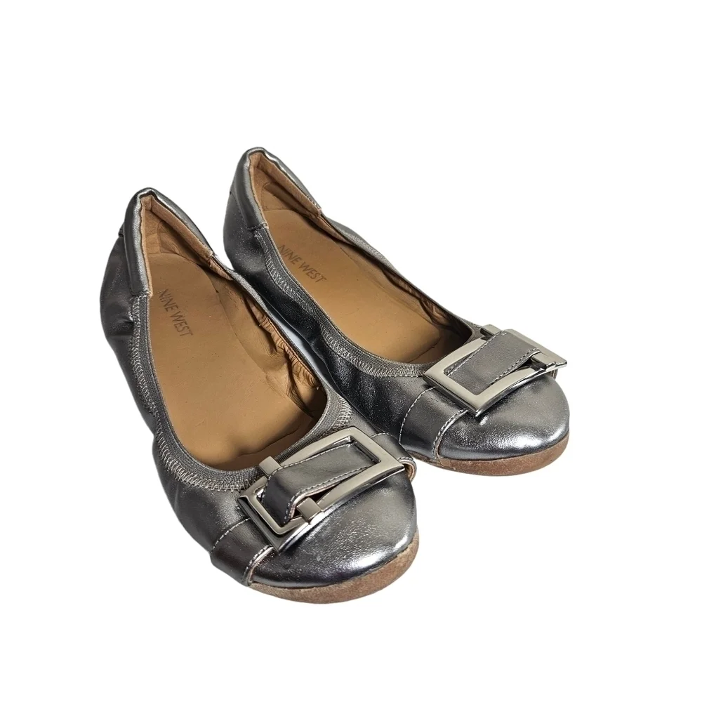 Nine West Justina Silver Slip-on Ballet Flats Sz 7.5M
